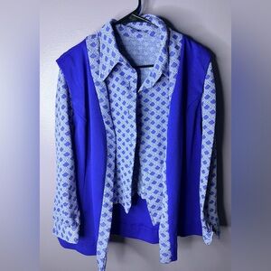 Vintage 1970s Handmade Brady Bunch Mod Pantsuit Retro Blue Boxy Jacket Set Retro